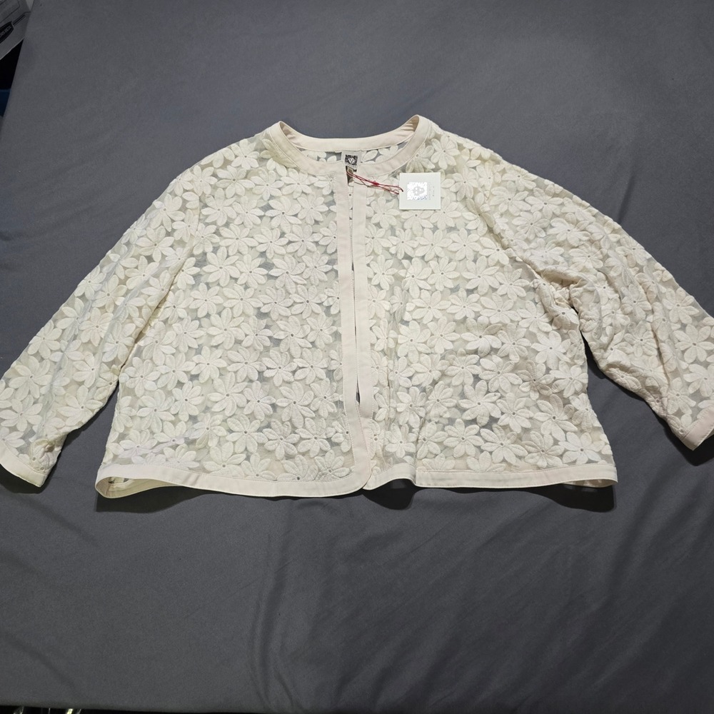 Anne Klein Lace Jacket Women 22W White Floral Embroidered Sheer Open Front New